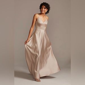 David’s Bridal Satin Biscotti Bridesmaid Dress Size: 10